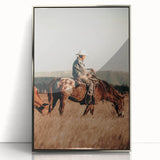 Cowboy and Horse Wall Art | Rustic Farmhouse Decor | Country Style Print