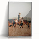 Cowboy and Horse Wall Art | Rustic Farmhouse Decor | Country Style Print