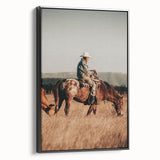 Cowboy and Horse Wall Art | Rustic Farmhouse Decor | Country Style Print