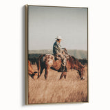 Cowboy and Horse Wall Art | Rustic Farmhouse Decor | Country Style Print