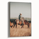 Cowboy and Horse Wall Art | Rustic Farmhouse Decor | Country Style Print