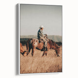 Cowboy and Horse Wall Art | Rustic Farmhouse Decor | Country Style Print