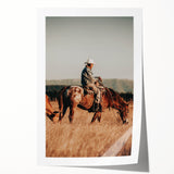 Cowboy and Horse Wall Art | Rustic Farmhouse Decor | Country Style Print