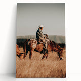 Cowboy and Horse Wall Art | Rustic Farmhouse Decor | Country Style Print