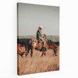 Cowboy and Horse Wall Art | Rustic Farmhouse Decor | Country Style Print