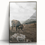 Mountain Cow Grazing Wall Art | Rustic Farmhouse Decor for Country Homes