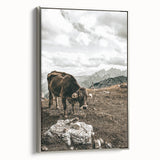 Mountain Cow Grazing Wall Art | Rustic Farmhouse Decor for Country Homes