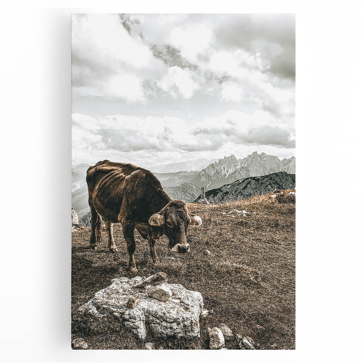Mountain Cow Grazing Wall Art | Rustic Farmhouse Decor for Country Homes