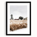 Snowy Farmhouse in Winter Wall Art | Rustic Farmhouse Decor for Homes