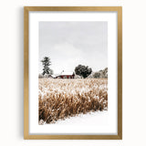 Snowy Farmhouse in Winter Wall Art | Rustic Farmhouse Decor for Homes