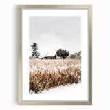Snowy Farmhouse in Winter Wall Art | Rustic Farmhouse Decor for Homes