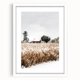 Snowy Farmhouse in Winter Wall Art | Rustic Farmhouse Decor for Homes