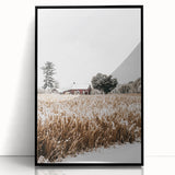 Snowy Farmhouse in Winter Wall Art | Rustic Farmhouse Decor for Homes