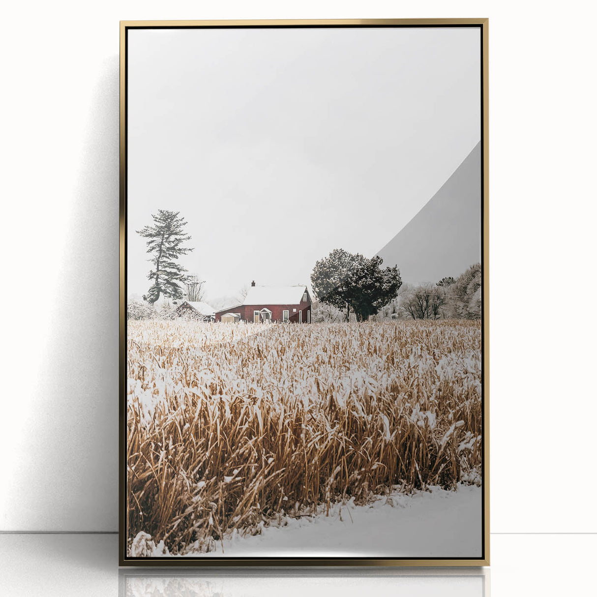 Snowy Farmhouse in Winter Wall Art | Rustic Farmhouse Decor for Homes