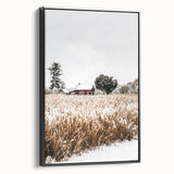 Snowy Farmhouse in Winter Wall Art | Rustic Farmhouse Decor for Homes