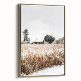 Snowy Farmhouse in Winter Wall Art | Rustic Farmhouse Decor for Homes