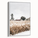 Snowy Farmhouse in Winter Wall Art | Rustic Farmhouse Decor for Homes