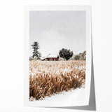 Snowy Farmhouse in Winter Wall Art | Rustic Farmhouse Decor for Homes