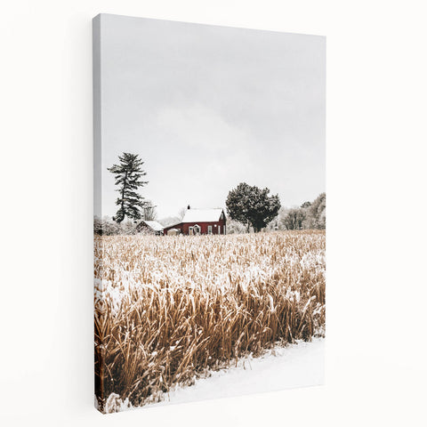 Snowy Farmhouse in Winter Wall Art | Rustic Farmhouse Decor for Homes