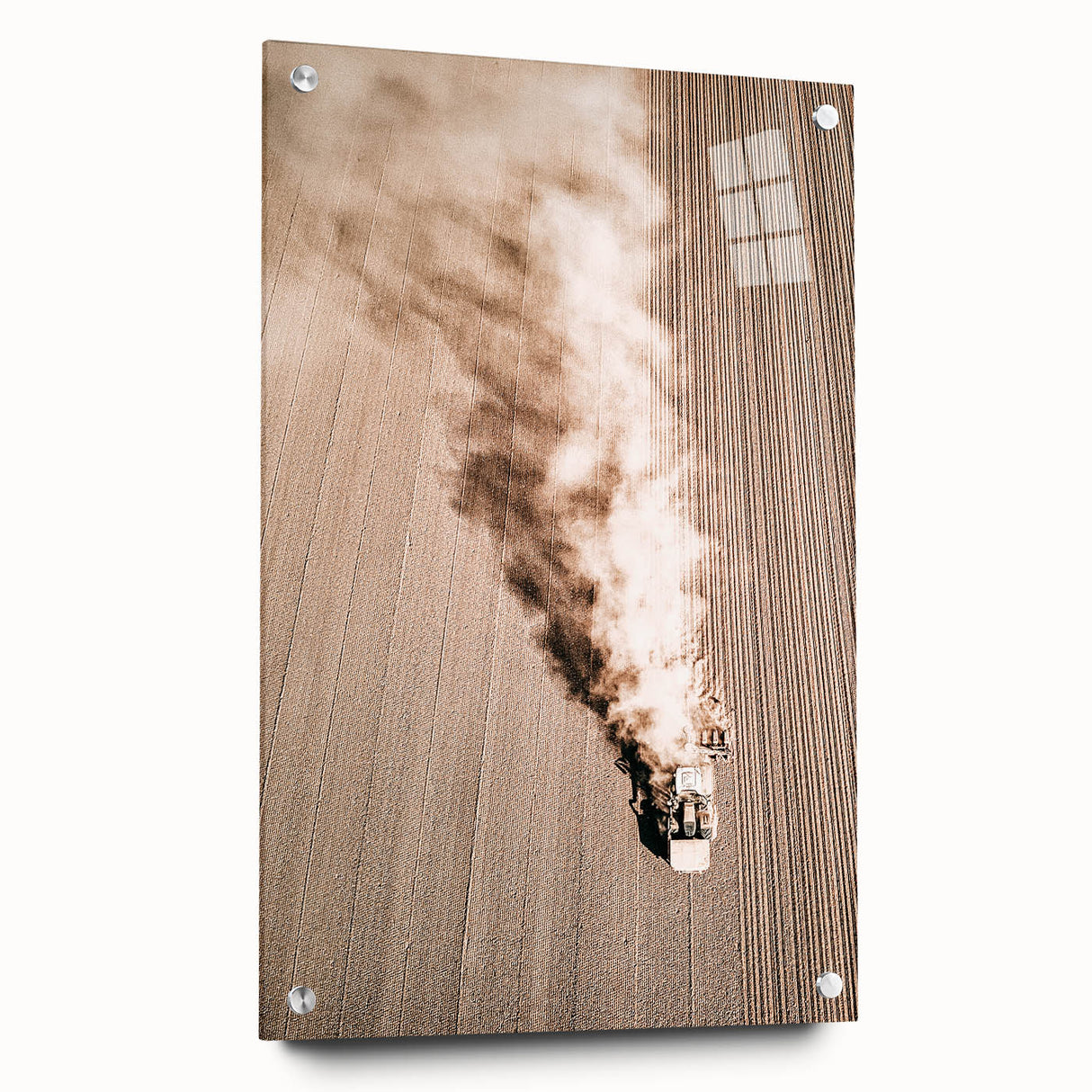 Aerial Farmhouse Wall Art of Harvesting Tractor - Rustic Country Decor