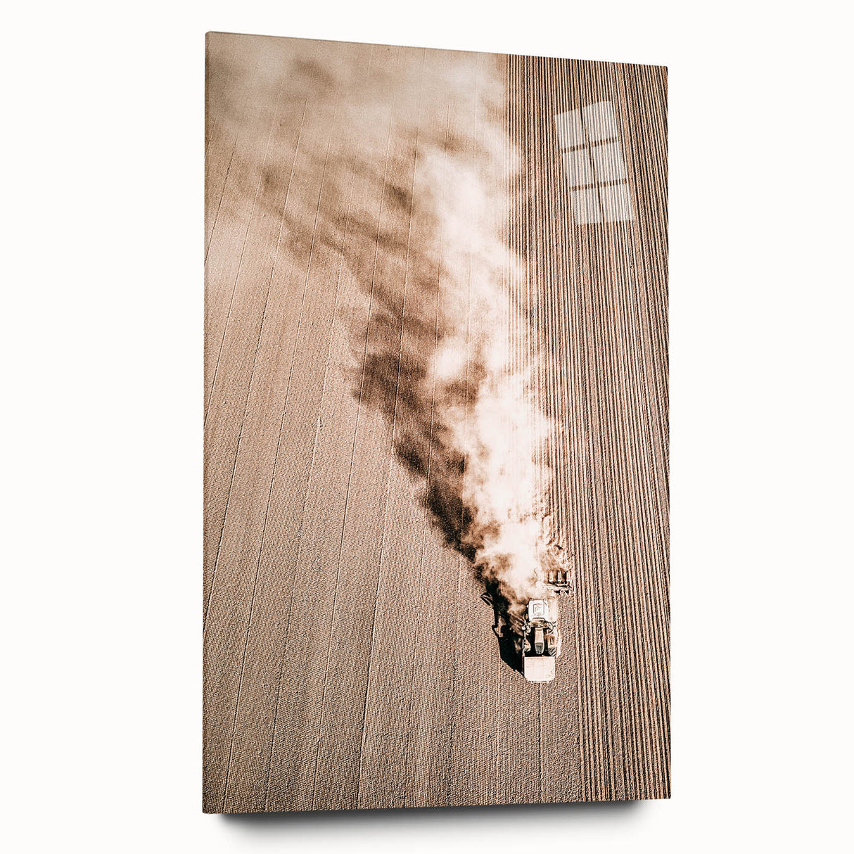 Aerial Farmhouse Wall Art of Harvesting Tractor - Rustic Country Decor