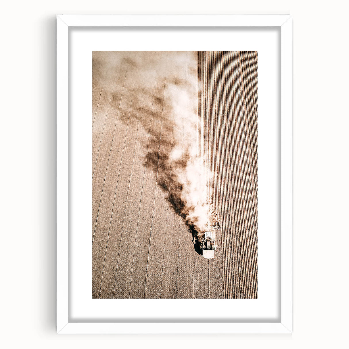 Aerial Farmhouse Wall Art of Harvesting Tractor - Rustic Country Decor