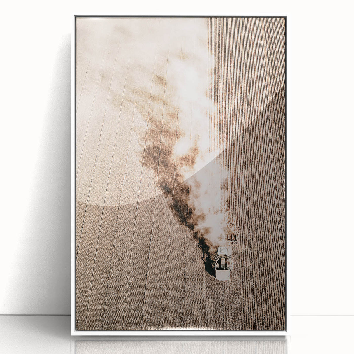 Aerial Farmhouse Wall Art of Harvesting Tractor - Rustic Country Decor