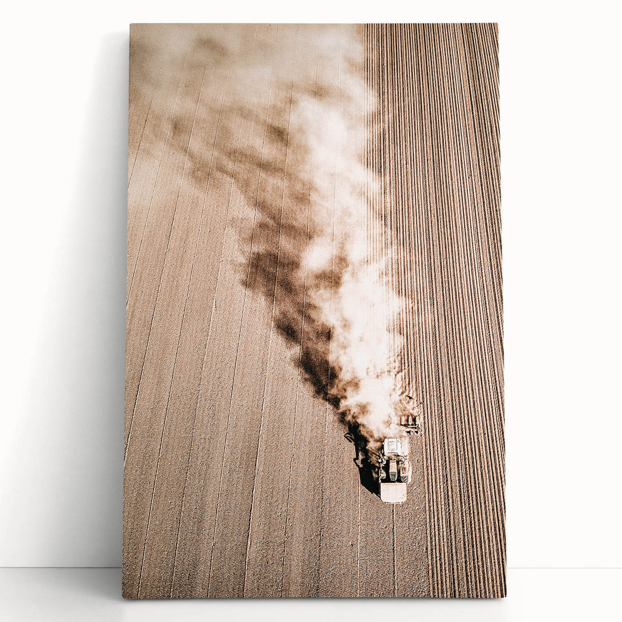 Aerial Farmhouse Wall Art of Harvesting Tractor - Rustic Country Decor
