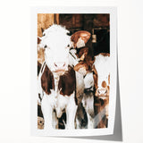 Farmhouse Wall Art of Calves in Barn - Rustic Country Style Decor