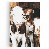 Farmhouse Wall Art of Calves in Barn - Rustic Country Style Decor