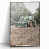 Rustic Farmhouse Wall Art of Green Tractor in Field - Country Style Decor