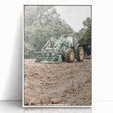 Rustic Farmhouse Wall Art of Green Tractor in Field - Country Style Decor