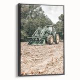 Rustic Farmhouse Wall Art of Green Tractor in Field - Country Style Decor