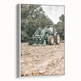 Rustic Farmhouse Wall Art of Green Tractor in Field - Country Style Decor