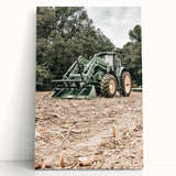 Rustic Farmhouse Wall Art of Green Tractor in Field - Country Style Decor