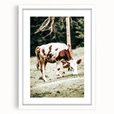 Farmhouse Wall Art – Grazing Cow in Pasture Print for Rustic Decor