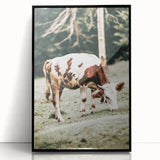 Farmhouse Wall Art – Grazing Cow in Pasture Print for Rustic Decor