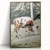 Farmhouse Wall Art – Grazing Cow in Pasture Print for Rustic Decor