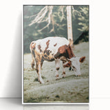 Farmhouse Wall Art – Grazing Cow in Pasture Print for Rustic Decor