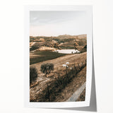 Farmhouse Wall Art – Scenic Countryside Hills and Grazing Cows Print