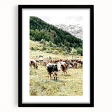 Farmhouse Wall Art – Mountain Valley with Grazing Cows Print for Rustic Decor