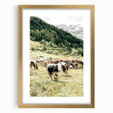 Farmhouse Wall Art – Mountain Valley with Grazing Cows Print for Rustic Decor