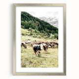 Farmhouse Wall Art – Mountain Valley with Grazing Cows Print for Rustic Decor