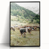 Farmhouse Wall Art – Mountain Valley with Grazing Cows Print for Rustic Decor