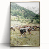Farmhouse Wall Art – Mountain Valley with Grazing Cows Print for Rustic Decor