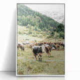 Farmhouse Wall Art – Mountain Valley with Grazing Cows Print for Rustic Decor