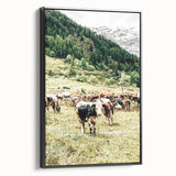 Farmhouse Wall Art – Mountain Valley with Grazing Cows Print for Rustic Decor