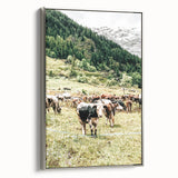 Farmhouse Wall Art – Mountain Valley with Grazing Cows Print for Rustic Decor