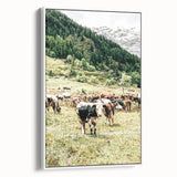 Farmhouse Wall Art – Mountain Valley with Grazing Cows Print for Rustic Decor