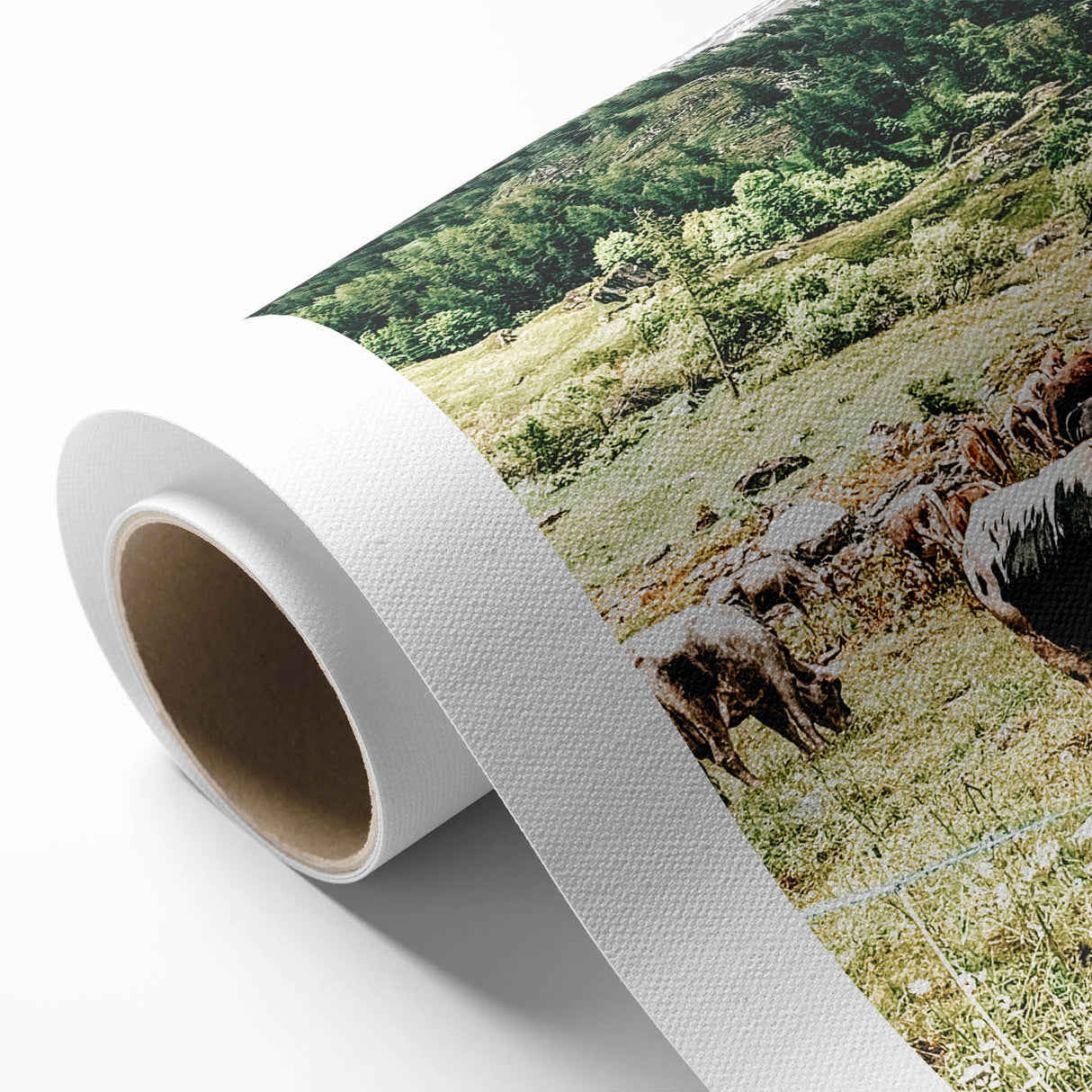 Farmhouse Wall Art – Mountain Valley with Grazing Cows Print for Rustic Decor